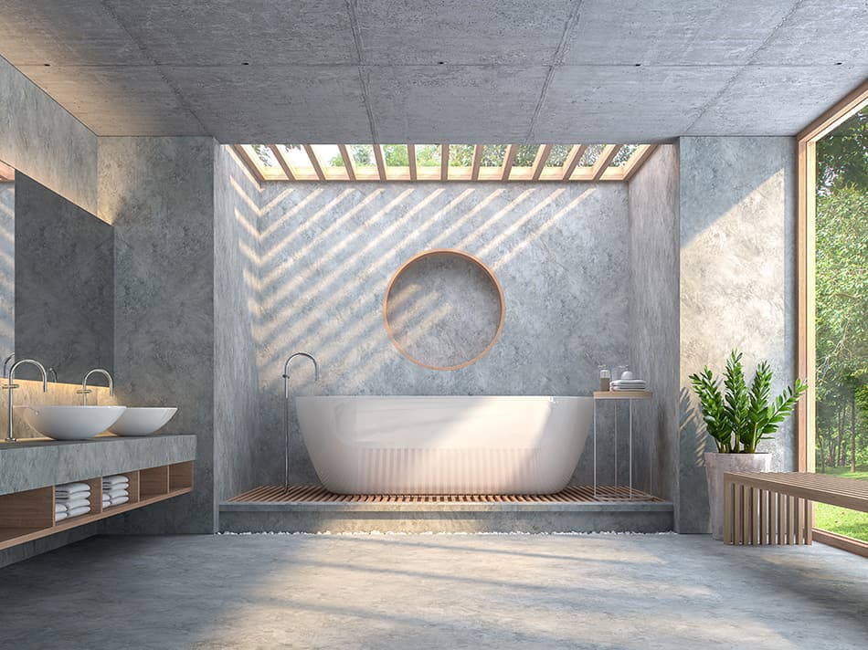 現代閣樓風格的浴室，拋光混凝土