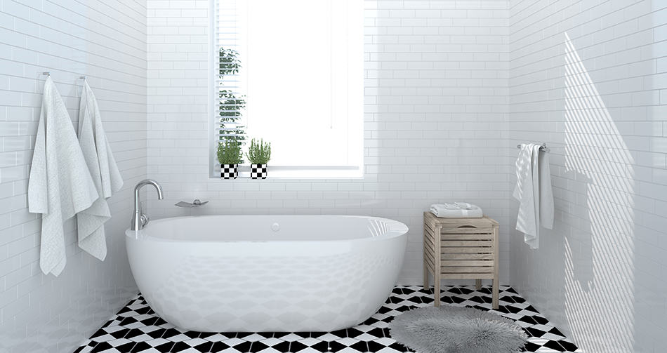 現代浴室，地板是棋盤格瓷磚