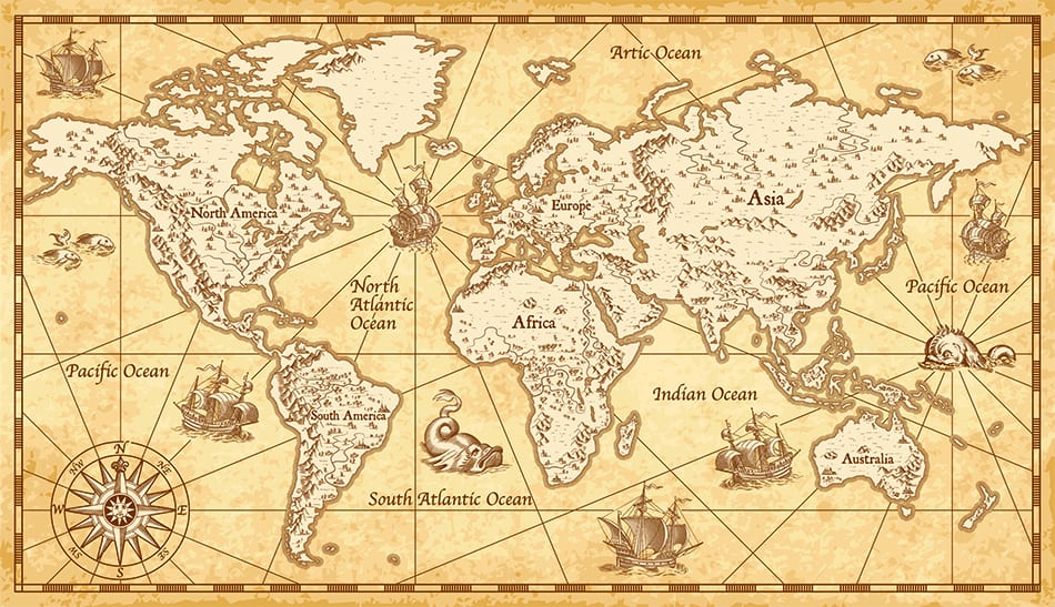 作為傳統藝術品的複古帆船地圖