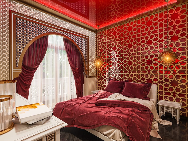 摩洛哥風格的床上用品和配套的窗簾