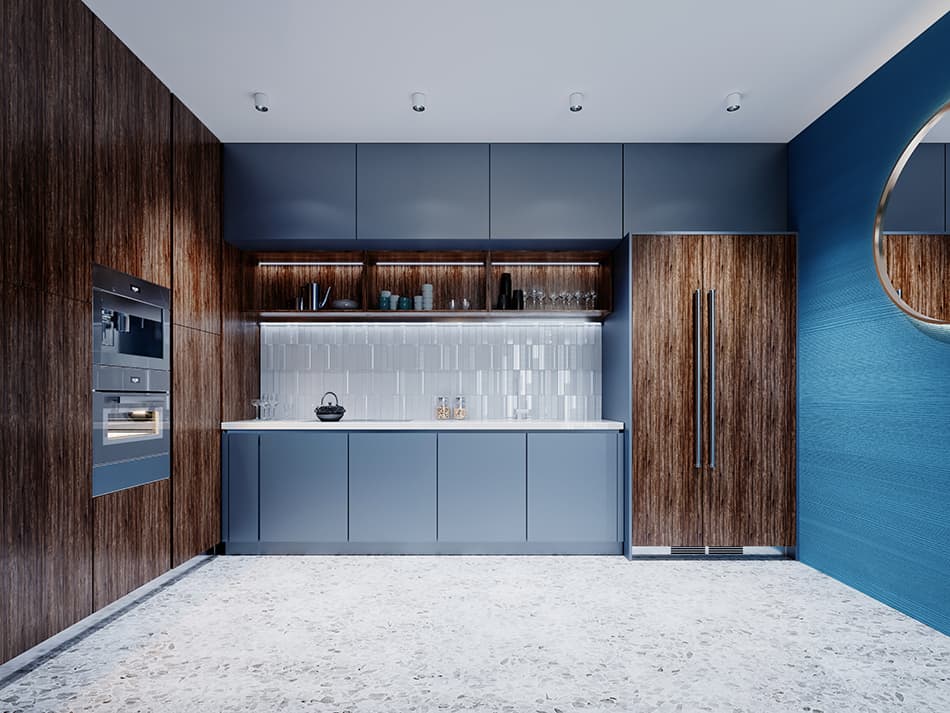 7個棕色藍色廚房想法，用於五顏六色的烹飪空間