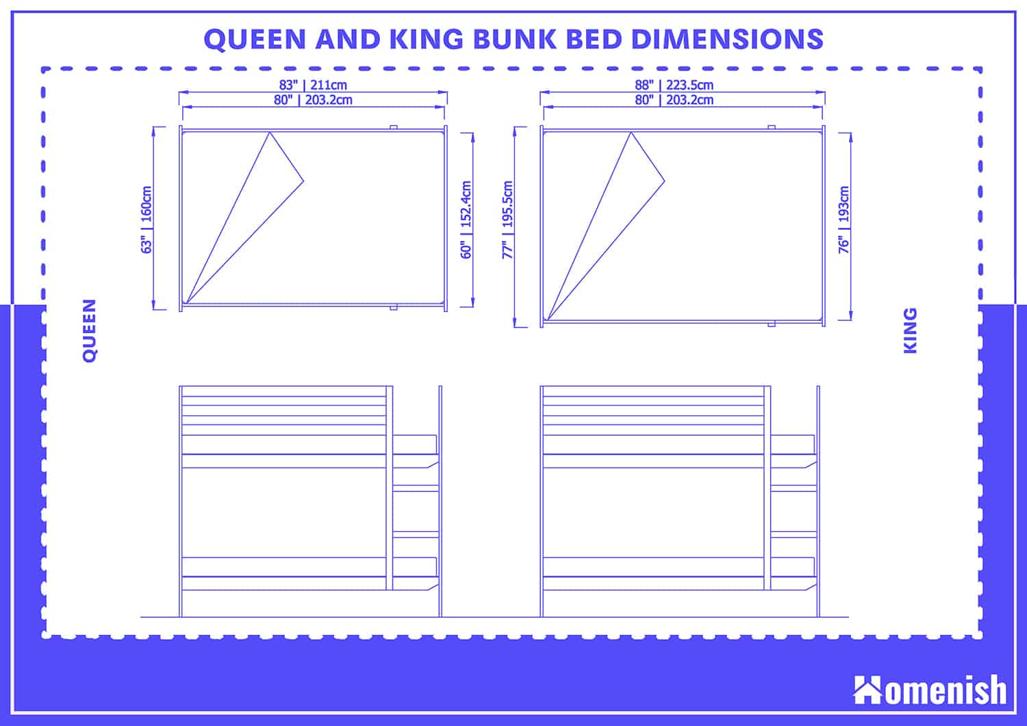 Queen and King Bunk Bed Dimensions