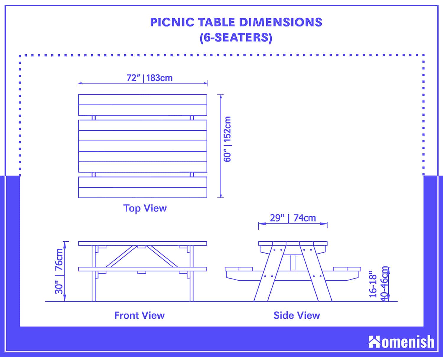 標準野餐桌尺寸- 6個座位
