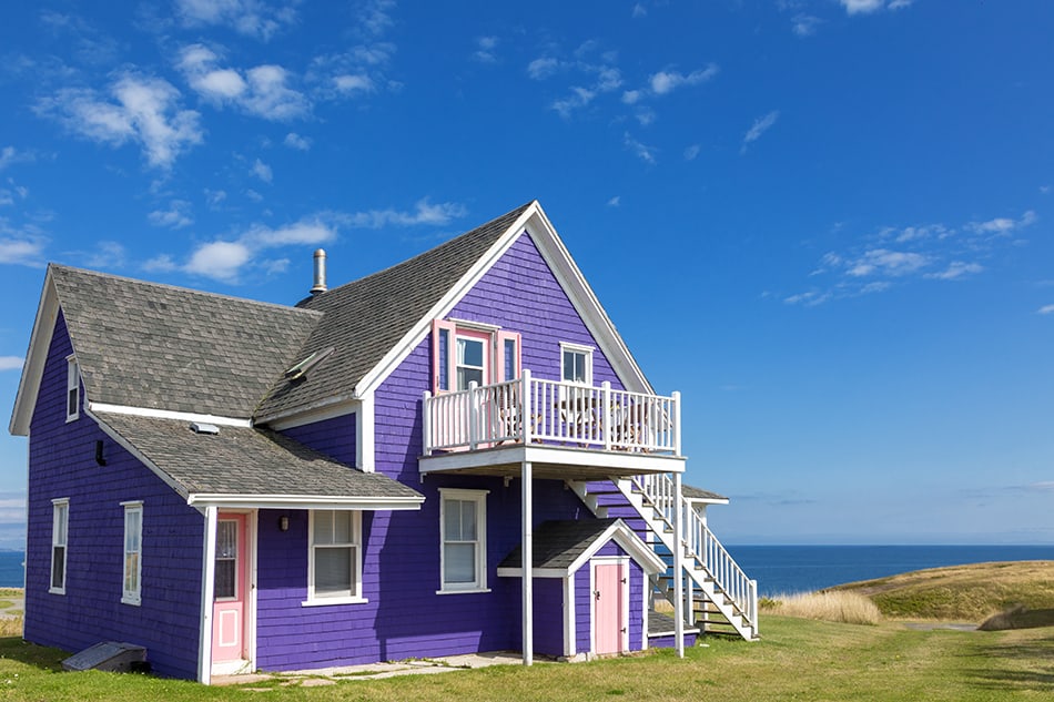 紫色的房子,有一個黑色的屋頂