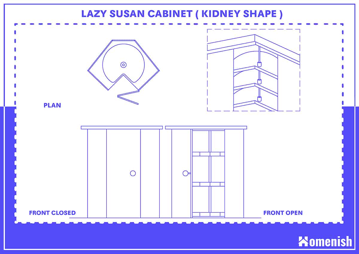 腎形狀Lazy Susan Cabinet and Size