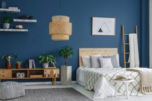 床上用品的藍色臥室什麼顏色?
