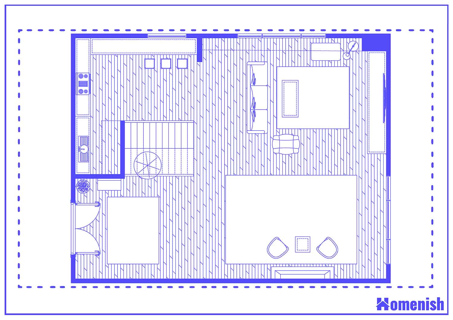 現代客廳平麵圖中的分裂樓梯