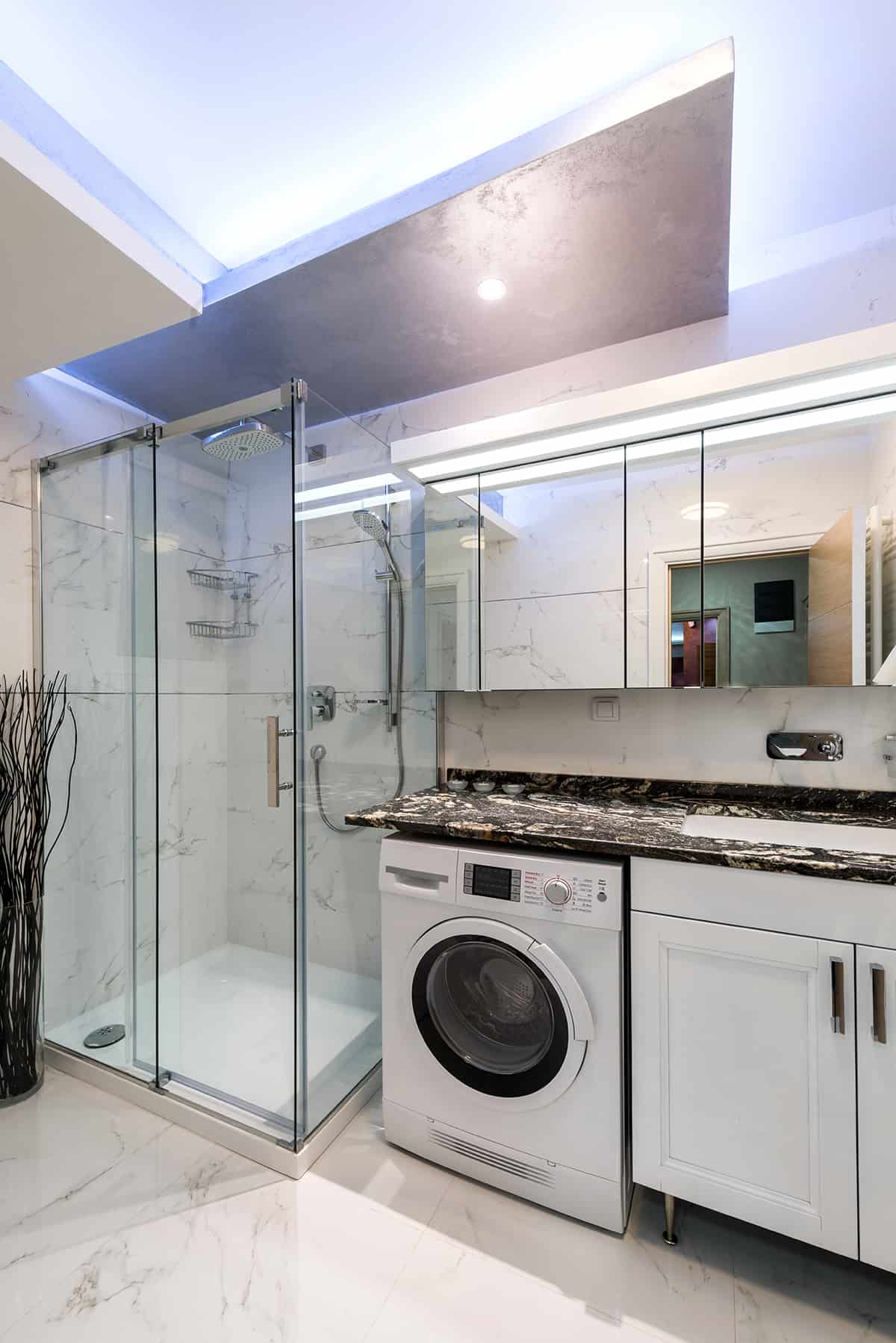 Corner Shower and Laundry Layout