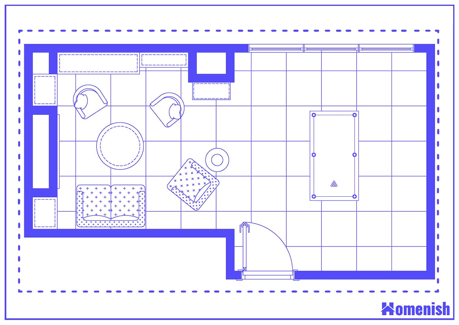 Pool Room with Home Bar Floor Plan